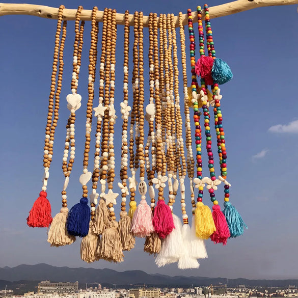 Bohemian Style Wooden Bead Tassel Butterfly Necklace Women'S Crystal Turquoise Long Sweater Chain