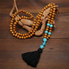 Bohemian Style Wooden Bead Tassel Butterfly Necklace Women'S Crystal Turquoise Long Sweater Chain