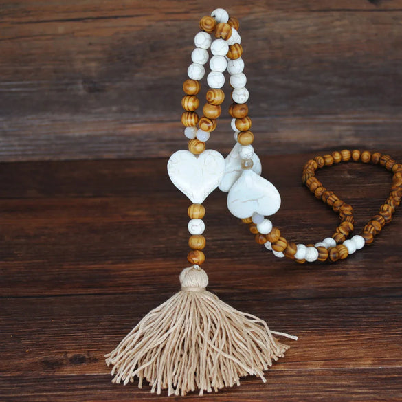 Bohemian Style Wooden Bead Tassel Butterfly Necklace Women'S Crystal Turquoise Long Sweater Chain