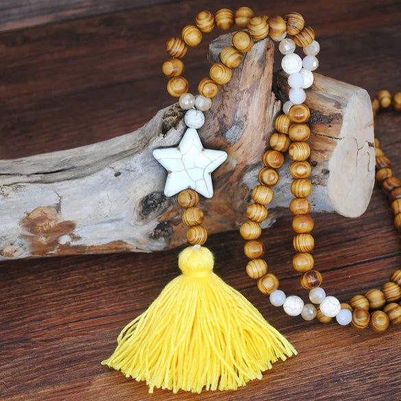 Bohemian Style Wooden Bead Tassel Butterfly Necklace Women'S Crystal Turquoise Long Sweater Chain