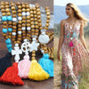 Bohemian Style Wooden Bead Tassel Butterfly Necklace Women'S Crystal Turquoise Long Sweater Chain