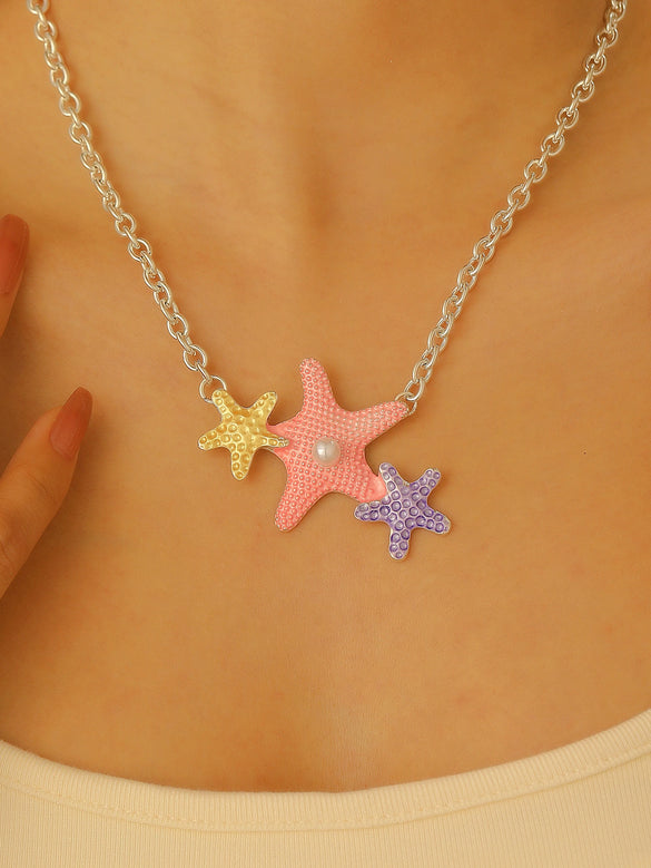 Bohemian Summer Beach Shell Imitation Pearl Starfish Conch Alloy Jewelry With Electroplating For Women