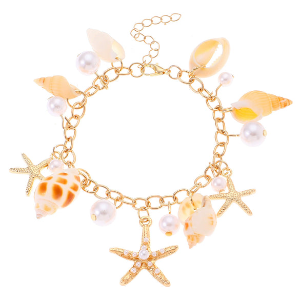 Bohemian Summer Beach Shell Imitation Pearl Starfish Conch Alloy Jewelry With Electroplating For Women