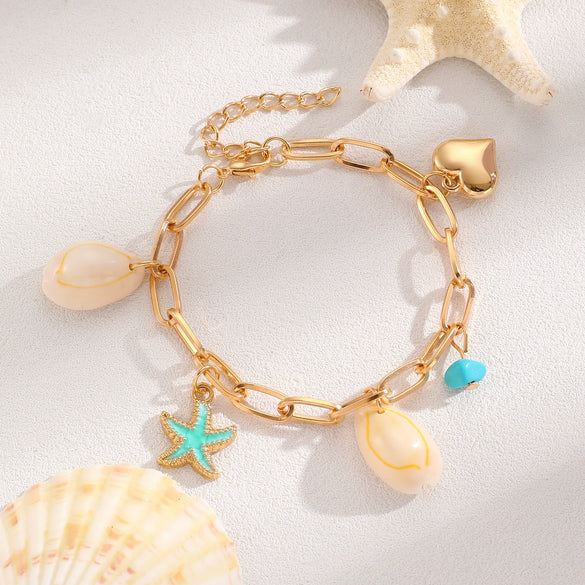 Bohemian Summer Beach Shell Imitation Pearl Starfish Conch Alloy Jewelry With Electroplating For Women