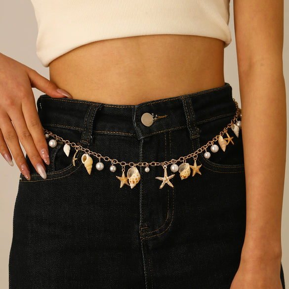 Bohemian Summer Beach Shell Imitation Pearl Starfish Conch Alloy Jewelry With Electroplating For Women