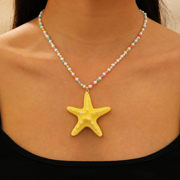 Bohemian Summer Beach Shell Imitation Pearl Starfish Conch Alloy Jewelry With Electroplating For Women