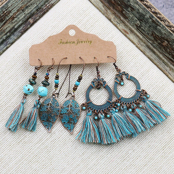 Bohemian Tassel Earrings Alloy Electroplating Retro Ethnic Ear Jewelry