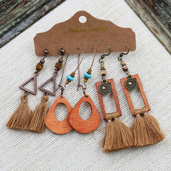 Bohemian Tassel Earrings Alloy Electroplating Retro Ethnic Ear Jewelry