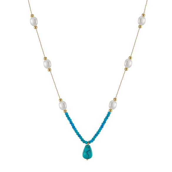 Bohemian Tassel Turquoise Earrings And Natural Freshwater Pearl Necklace Silver 925 Silver Geometric Electroplating Women's