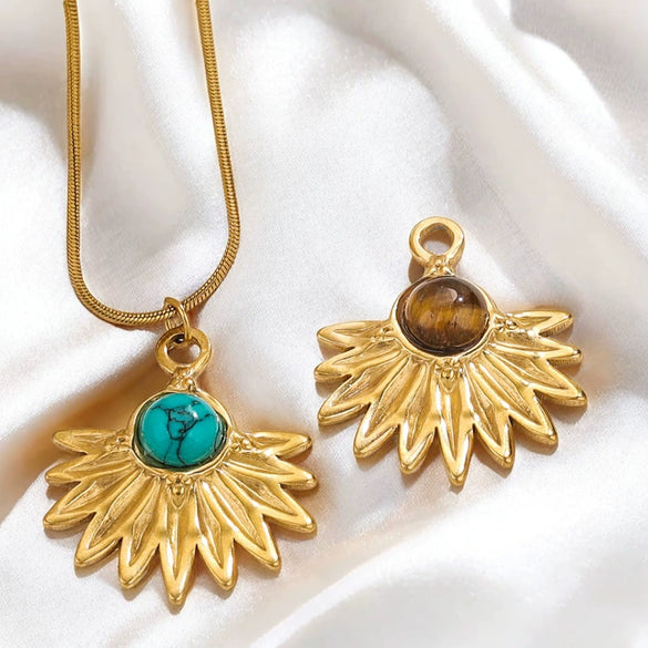 Bohemian Totem Inlay Stainless Steel Sunflower Natural Stone Earrings Necklace Pendant Jewelry Making Supplies