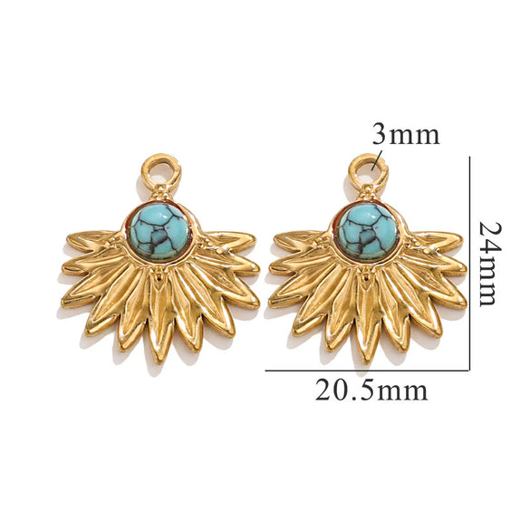 Bohemian Totem Inlay Stainless Steel Sunflower Natural Stone Earrings Necklace Pendant Jewelry Making Supplies