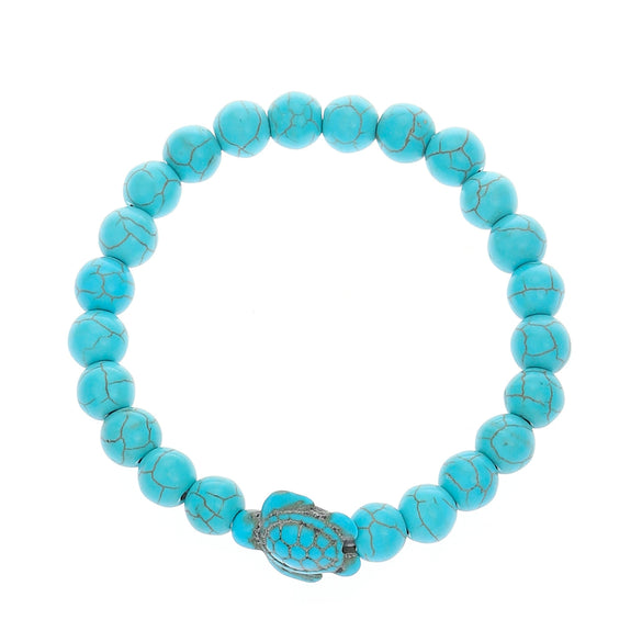 Bohemian Turquoise Beaded Alloy Handmade Bracelet With Cross Starfish Turtle Geometric Design
