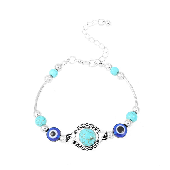Bohemian Turquoise Beaded Alloy Handmade Bracelet With Cross Starfish Turtle Geometric Design