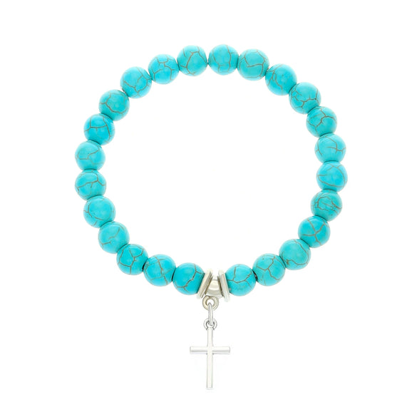 Bohemian Turquoise Beaded Alloy Handmade Bracelet With Cross Starfish Turtle Geometric Design