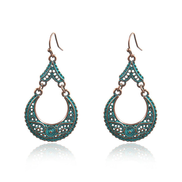 Bohemian Vintage Leaf Drop Shape Handmade Rice Bead Woven Alloy Earrings With Electroplating