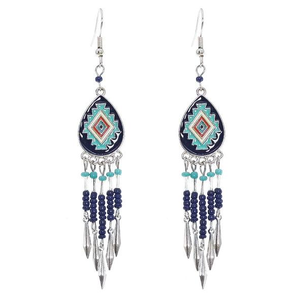 Bohemian Vintage Leaf Drop Shape Handmade Rice Bead Woven Alloy Earrings With Electroplating