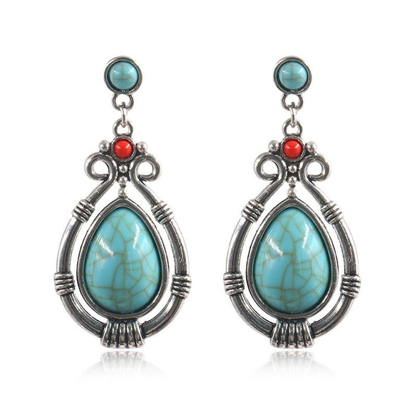 Bohemian Vintage Leaf Drop Shape Handmade Rice Bead Woven Alloy Earrings With Electroplating