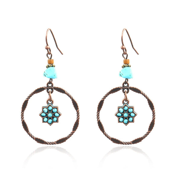 Bohemian Vintage Leaf Drop Shape Handmade Rice Bead Woven Alloy Earrings With Electroplating