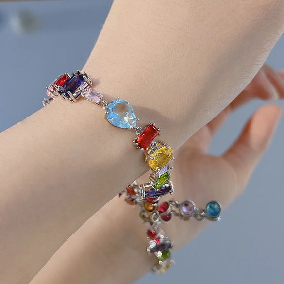 Bohemian Water Droplets Heart Shape Copper Inlay Artificial Gemstones Bracelets Earrings Necklace