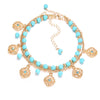 Bohemian Women's Alloy Anklet With Turquoise Beads Blue Diamond Flower Plate Tassel Combination Electroplated Geometry Pattern