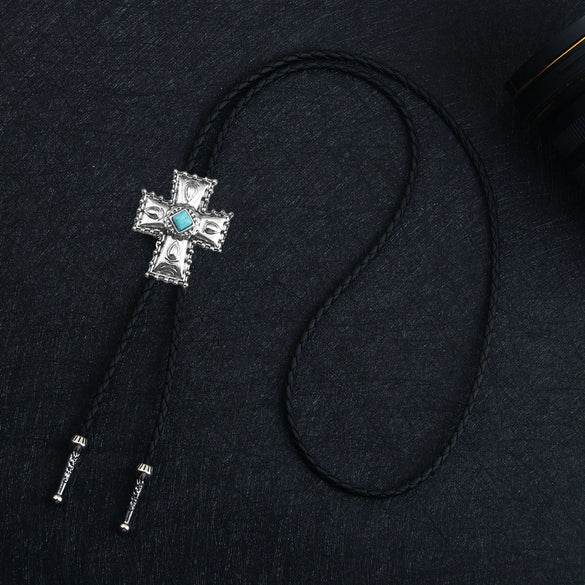 Bolo Tie Pendant Necklace Alloy Leather Rope Geometric Punk Fashion Electroplating