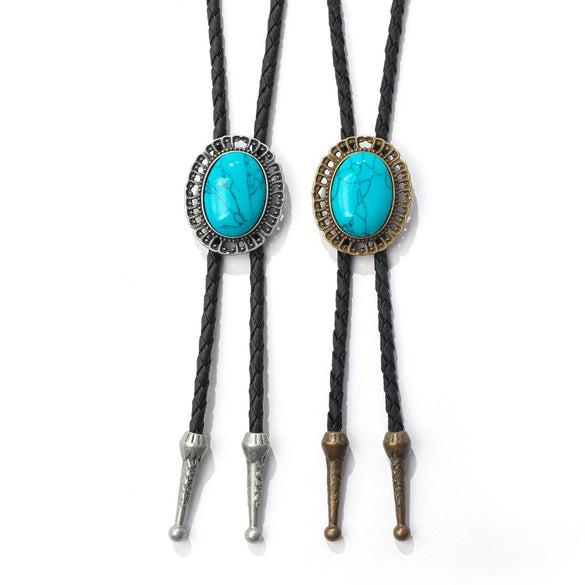 Bolo Tie Pendant Sweater Chain Artificial Leather And Alloy Retro Style Geometric And Plaid Pattern