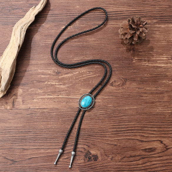 Bolo Tie Pendant Sweater Chain Artificial Leather And Alloy Retro Style Geometric And Plaid Pattern