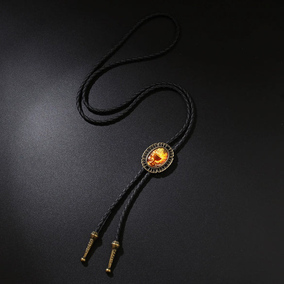 Bolo Tie Pendant Sweater Chain Artificial Leather And Alloy Retro Style Geometric And Plaid Pattern