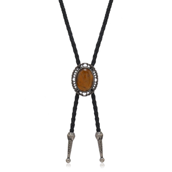 Bolo Tie Pendant Sweater Chain Artificial Leather And Alloy Retro Style Geometric And Plaid Pattern