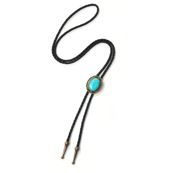 Bolo Tie Pendant Sweater Chain Artificial Leather And Alloy Retro Style Geometric And Plaid Pattern