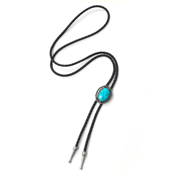 Bolo Tie Pendant Sweater Chain Artificial Leather And Alloy Retro Style Geometric And Plaid Pattern