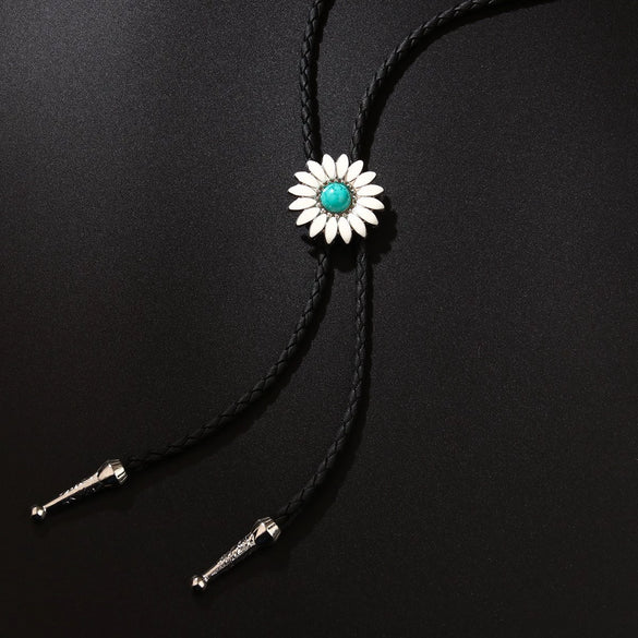 Bolo Tie Pendant Sweater Chain Artificial Leather And Alloy Retro Style Geometric And Plaid Pattern