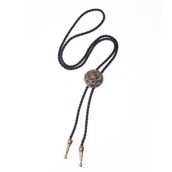 Bolo Tie Pendant Sweater Chain Artificial Leather And Alloy Retro Style Geometric And Plaid Pattern