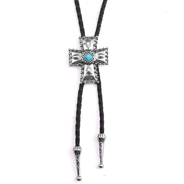 Bolo Tie Pendant Sweater Chain Artificial Leather And Alloy Retro Style Geometric And Plaid Pattern