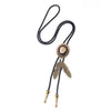 Bolo Tie Pendant Sweater Chain Artificial Leather And Alloy Retro Style Geometric And Plaid Pattern
