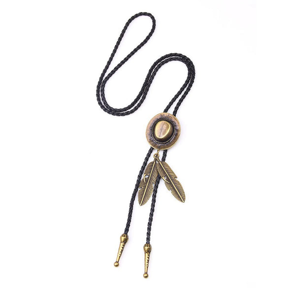Bolo Tie Pendant Sweater Chain Artificial Leather And Alloy Retro Style Geometric And Plaid Pattern