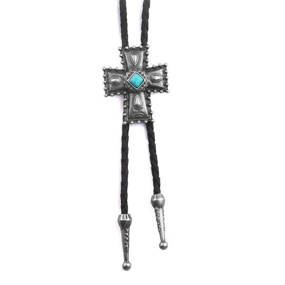 Bolo Tie Pendant Sweater Chain Artificial Leather And Alloy Retro Style Geometric And Plaid Pattern