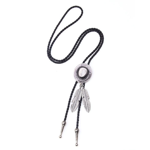 Bolo Tie Pendant Sweater Chain Artificial Leather And Alloy Retro Style Geometric And Plaid Pattern