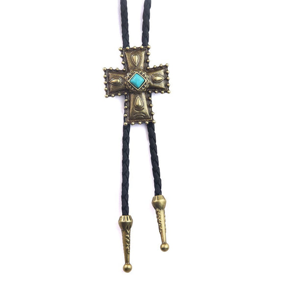 Bolo Tie Pendant Sweater Chain Artificial Leather And Alloy Retro Style Geometric And Plaid Pattern