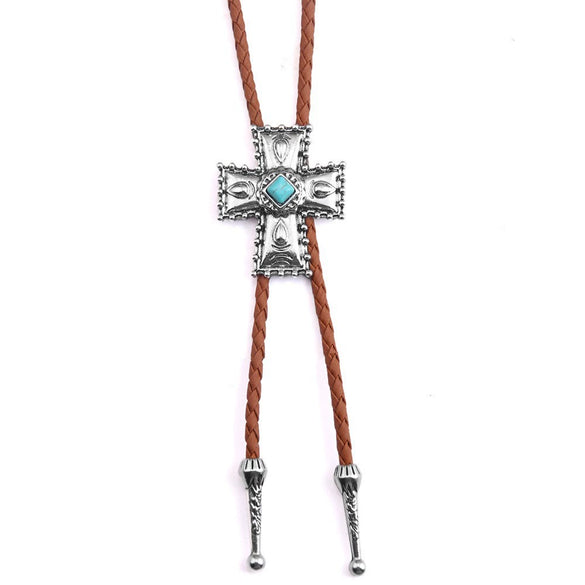 Bolo Tie Pendant Sweater Chain Artificial Leather And Alloy Retro Style Geometric And Plaid Pattern