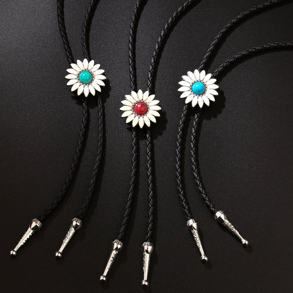 Bolo Tie Polo Tie Retro Style Alloy Wool Chain With Flower Pattern And Electroplating Process Inlaid With Artificial And Semiprecious Gemstones Unisex