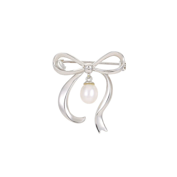 Bow Brooch Pearl Jewelry S925 Silver Electroplated