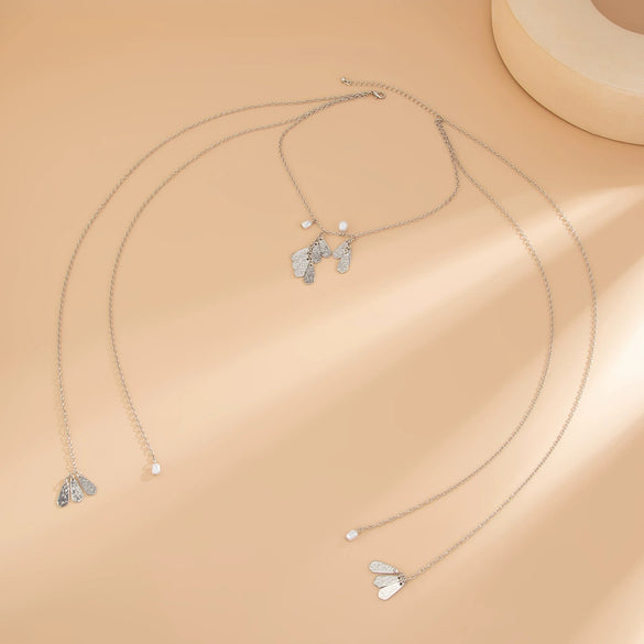 Bow Cross Imitation Pearl Tassel Long Clavicle Chain Jewelry