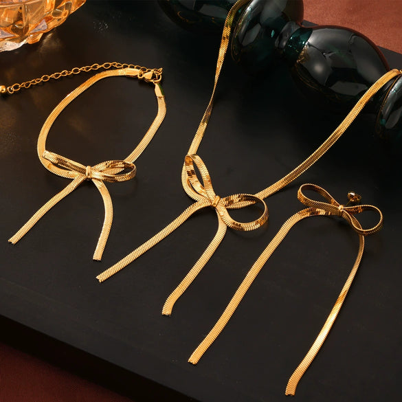 Bow Earring Jewelry Set For Women Metal Titanium Steel Electroplated Design