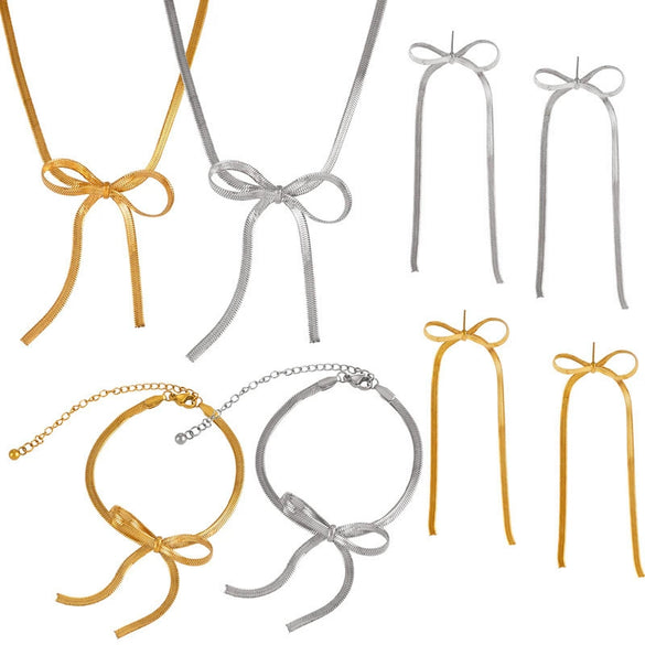 Bow Earring Jewelry Set For Women Metal Titanium Steel Electroplated Design