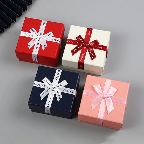 Bow Jewelry Packaging Box Leather Paper Cardboard Packaging For Rings