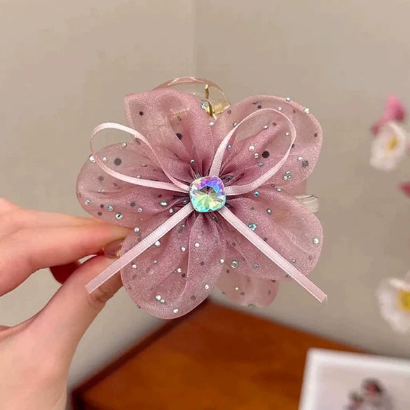 Bow Mesh Ribbon Flower Handmade Hairpin For Women Shark Clip Ponytail Clip Hair Accessories