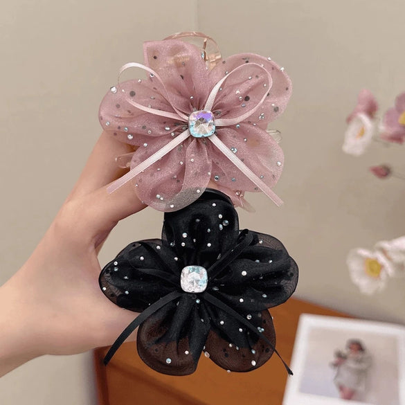 Bow Mesh Ribbon Flower Handmade Hairpin For Women Shark Clip Ponytail Clip Hair Accessories