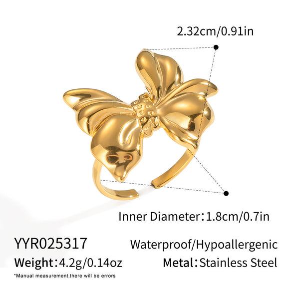 Bow Shaped Stainless Steel Earrings And Rings With Electroplating Niche Light Luxury High End Princess Style Non Fading Jewelry For Women
