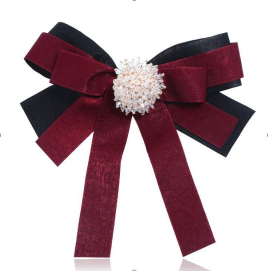 Bow Tie Collar Pin Brooch Fabric Crystal Fashion Accessory